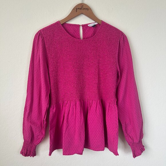 Michelle McDowell Top Womens Large Pink Feminine Smock Preppy Cotton Blouse L - Picture 1 of 7